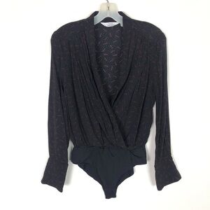 Paris Atelier & Other Stories Black Red Wrap-Front Bodysuit